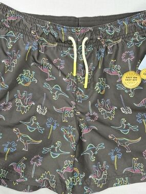Cat & Jack Boys Sz 14 Black Swim Trunks with Liner Neon Dinosaur Print Sku425